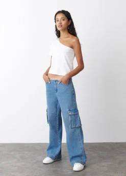 Camiseta Asimetrica Manga Corta Blanca