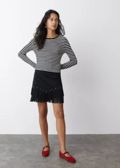 Falda Efecto Ante Flecos Y Tachas