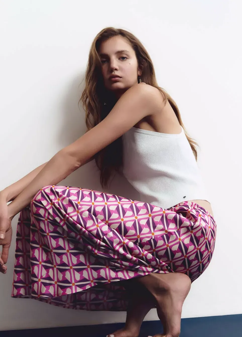 Falda Midi Estampada Satinada