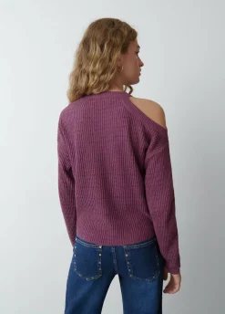 Jersey Cut Out Hilo Metalizado Berenjena