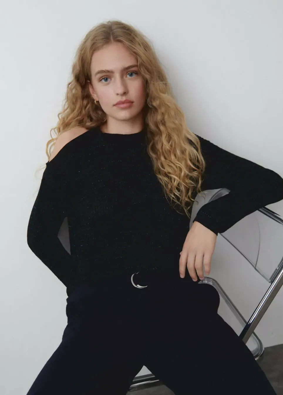 Jersey Cut Out Hilo Metalizado Negro